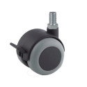 Roulette JUMELÉE pivotante à frein Ø 50 mm CAOUTCHOUC GRIS à tige filetée M6x12