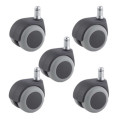 Lot de 5 Roulettes pivotantes JUMELÉE pour FAUTEUIL CAOUTCHOUC GRIS diamètre 50 mm à tige lisse 11x22 mm