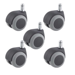 Lot de 5 roulettes pivotantes caoutchouc gris fauteuil de bureau 50 mm tige 11x22 mm