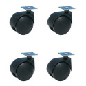 Lot de 4 Roulettes JUMELÉE pivotantes Ø 40 mm NOIR à platine 38x38
