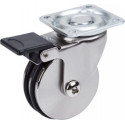 Roulette DESIGN à Frein  Ø 75 mm ALUMINIUM NICKELÉ bande NOIR NON MARQUANT