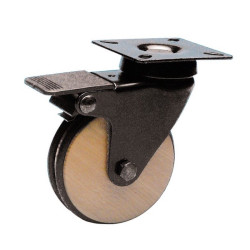Roulette design pivotante frein noir diamètre 75 roue bois  bandage non marquant noir