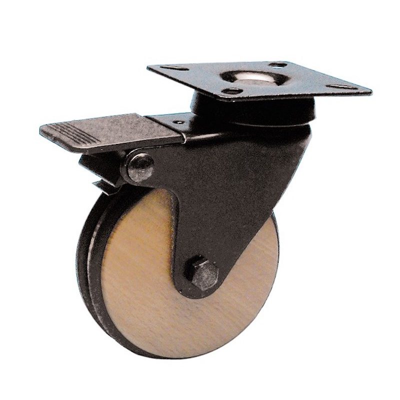 Roulette design pivotante frein noir diamètre 75 roue bois…