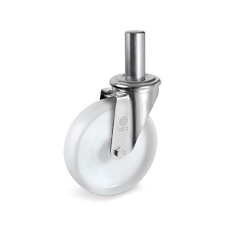 Roulette pivotante diamètre 100 mm polyamide blanc tige lisse 22 x 47 mm