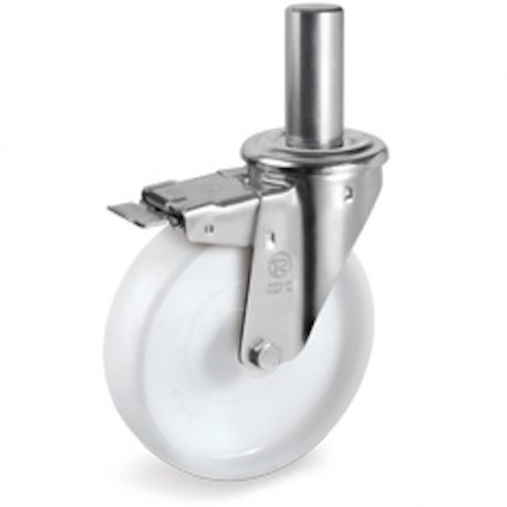Roulette pivotante à frein diamètre 125 mm polyamide blanc tige lisse 22 x 47 mm