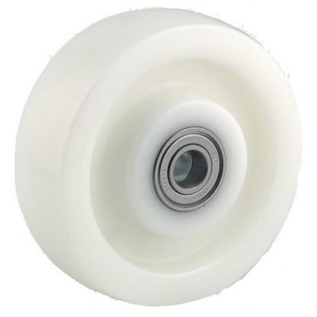 Roue polyamide blanc diamètre 125 x 45 alésage 15 longueur de moyeu 50 mm roulement à billes