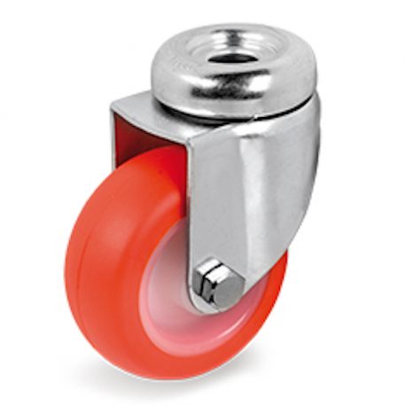 Roulette à oeil pivotante diamètre 40 mm roue polyuréthane rouge - 40 Kg