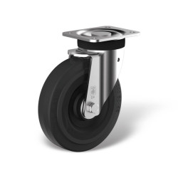 Roulette pivotante diamètre 200 mm caoutchouc EASYROLL® NOIR MAX - 600 Kg