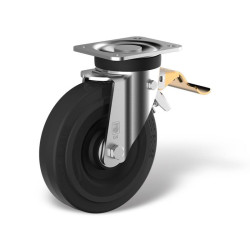 Roulette pivotante à frein diamètre 200 mm caoutchouc EASYROLL® NOIR MAX - 600 Kg