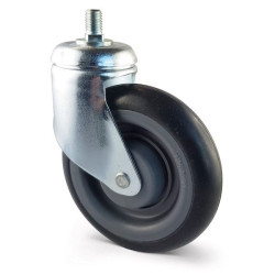 Roulette pivotante de chariot de supermarché à CADDIE patte verticale diamètre 125 mm caoutchouc gris  - 80 Kg