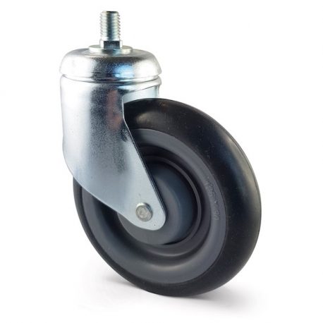 Roulette pivotante tige filetée diamètre 125 mm caoutchouc gris - 80 Kg
