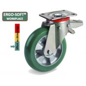Roulette pivotante à frein diamètre 200 mm roue polyuréthane vert ERGO-SOFT® - 700 Kg
