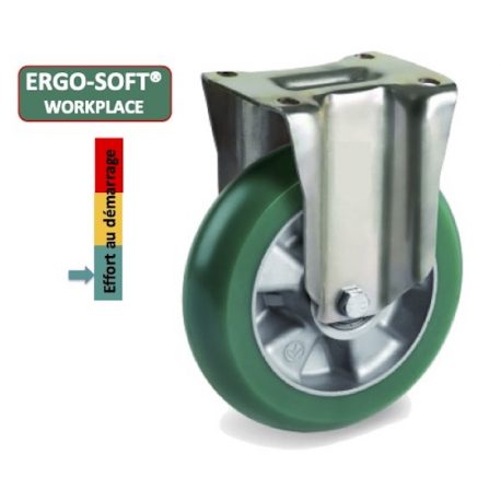 Roulette fixe diamètre 200 mm roue polyuréthane vert ERGO-SOFT® - 700 Kg