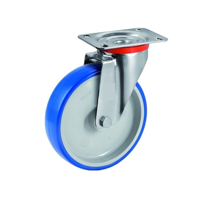 Roulette pivotante diamètre 80 mm roue polyuréthane BLEU-SOFT® - 75 Kg