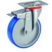 Roulette pivotante à frein diamètre 80 mm roue polyuréthane BLEU-SOFT® - 75 Kg