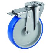 Roulette à oeil pivotante à frein diamètre 80 mm roue polyuréthane BLEU-SOFT® - 75 Kg