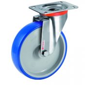 Roulette INOX pivotante diamètre 80 mm roue polyuréthane BLEU-SOFT® - 75 Kg