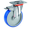 Roulette INOX pivotante à frein diamètre 100 mm roue polyuréthane BLEU-SOFT®  - 120 Kg