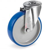 Roulette à oeil INOX pivotante diamètre 125 mm roue polyuréthane BLEU-SOFT® - 180 Kg