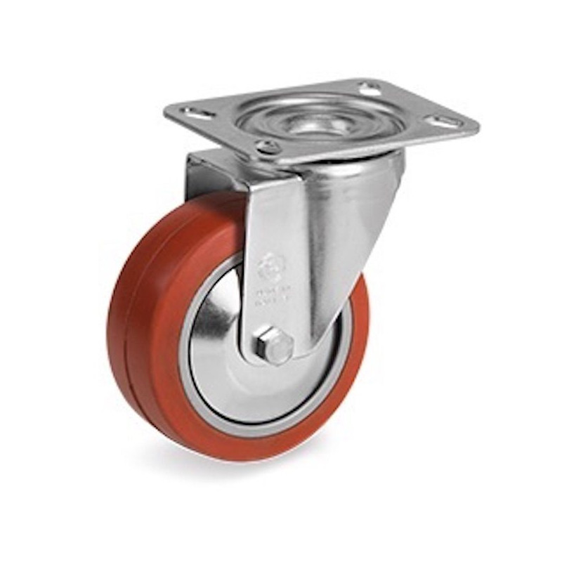 Roulette INOX pivotante diamètre 100 mm silicone rouge -30°C à +250°C