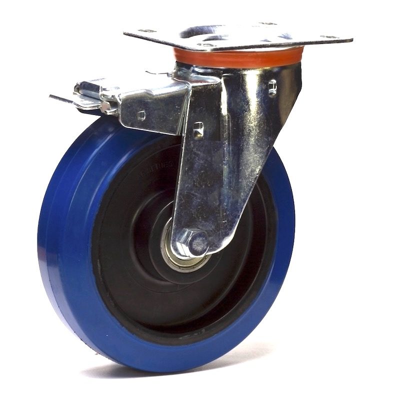 Jeu roues pivotantes 100 mm bleu 2 x RD-100 + 2 x RD-100B et frein -  roadinger