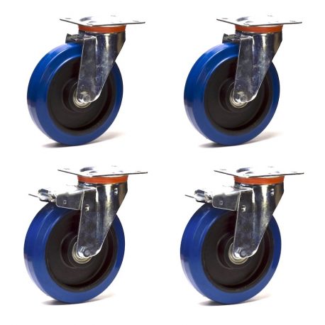 Lot roulettes pivotantes et pivotantes à frein caoutchouc EASYROLL® BLEU 160 mm charge - 900 Kg