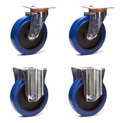 Lot roulettes pivotantes et fixes caoutchouc EASYROLL® BLEU 160 mm charge - 900 Kg