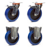 Lot roulettes pivotantes à frein et fixes caoutchouc EASYROLL® BLEU 160 mm charge - 900 Kg