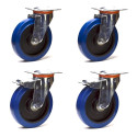 Lot roulettes pivotantes et pivotantes à frein caoutchouc EASYROLL® BLEU 200 mm charge - 1050 Kg