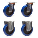Lot de 4 roulettes pivotantes et fixe caoutchouc EASYROLL® BLEU 200 mm charge - 1050 Kg
