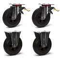 Lot de 4 roulettes pivotantes à frein et fixes caoutchouc noir 250mm  - 885 Kg
