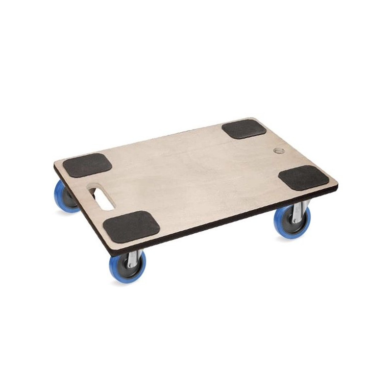 Plateau roulant de manutention 600x400 MOBILIX® 4x pivotantes caoutchouc élastique EASYROLL® BLEU - 450 Kg