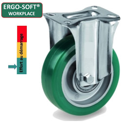 Roulette fixe diamètre 100 mm polyuréthane vert ERGO-SOFT®  - 200Kg