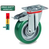 Roulette pivotante à frein diamètre 100 mm polyuréthane vert GREEN-SOFT® - 200Kg