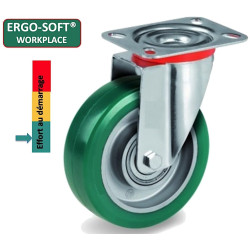 Roulette pivotante diamètre 100 mm polyuréthane vert ERGO-SOFT® - 200Kg
