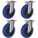 Lot de 4 roulettes pivotantes caoutchouc EASYROLL® BLEU 100 mm  charge - 540 Kg