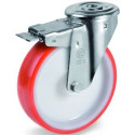 Roulette à oeil pivotante à frein diamètre 100 mm roue polyuréthane rouge  - 170 Kg