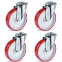Lot de 4 roulettes à oeil pivotantes polyuréthane rouge 100 mm - 510Kg