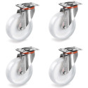 Lot de 4 roulettes INOX pivotantes roue plastique blanc 80 mm - 450 Kg
