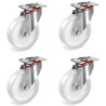 Lot de 4 roulettes INOX pivotantes roue plastique blanc 80 mm - 450 Kg
