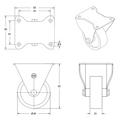 Roulette INOX fixe diamètre 60 mm roue polyuréthane rouge - 70 Kg