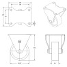 Roulette fixe, diamètre 125 fixation à platine, polyamide, charge 300 Kg