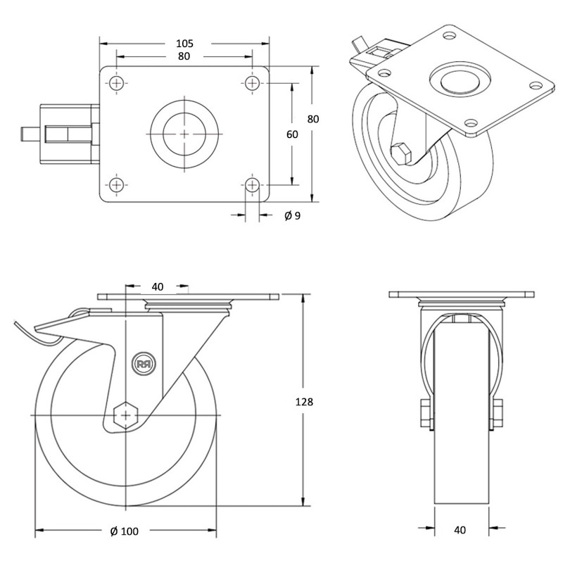 Lot De Roulettes (pivotantes Et Fixes) En Polypropylène Blanc - Diamètre 160mm - Charge 660kg - Neuf