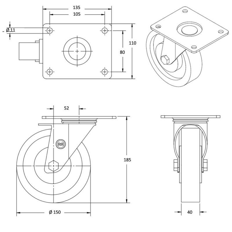 Lot De 4 Roulettes En Nylon Polyamide 40mm - Précision D'usinage Pour Portes Coulissantes Et Mécanismes De Guidage