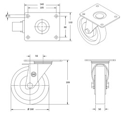 Roulette fixe diamètre 160 mm roue polyuréthane vert ERGO-SOFT® - 500 Kg