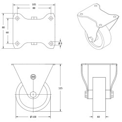 Roulette fixe diamètre 100 mm polyuréthane rouge REDTHANE®
