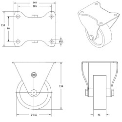 Roulette INOX fixe diamètre 150 mm roue polyamide blanc - 400 Kg