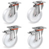 Lot de 4 roulettes INOX pivotantes et pivotantes à frein plastique blanc 80 mm - 450 Kg