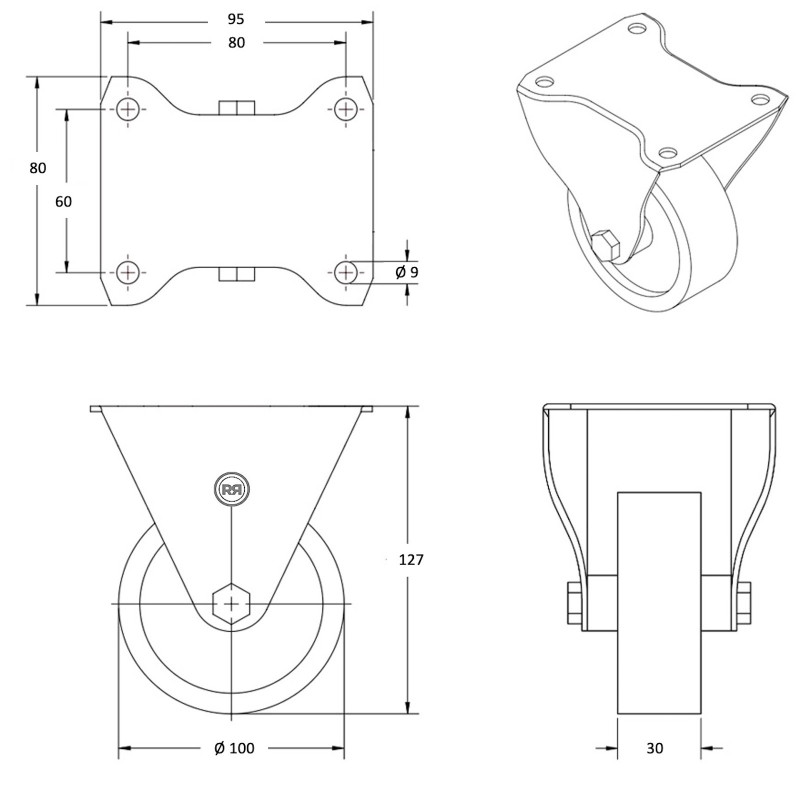 4 Roulettes Pivotantes 125 Mm – Charge 100 Kg, Caoutchouc Dur, Pour Chariots Et Tables - 2