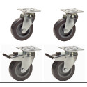 Lot de 4 roulettes pivotantes et pivotantes à frein Caoutchouc Thermoplastique GRIS  50 mm - 120 Kg